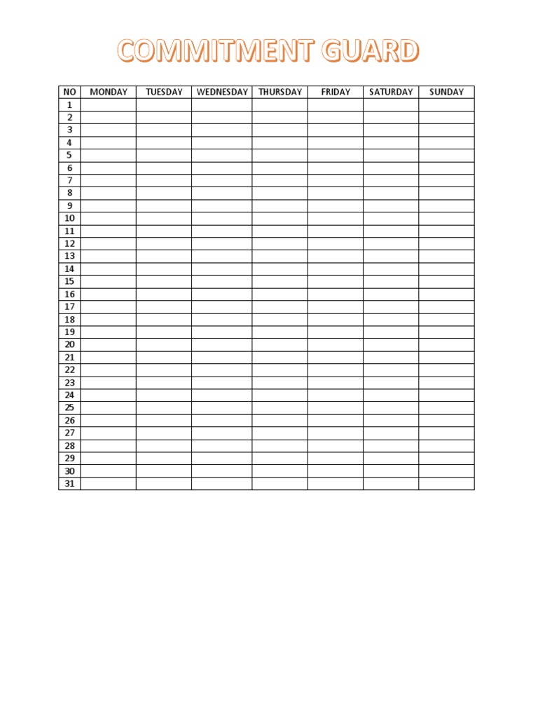 Weekly Commitment Tracker Template | PDF