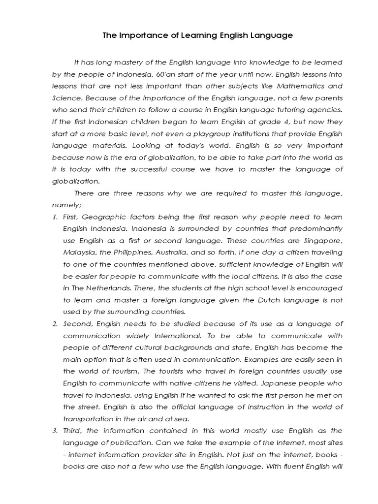 Importance of Learning English in Indonesia | PDF | Learning | English ...