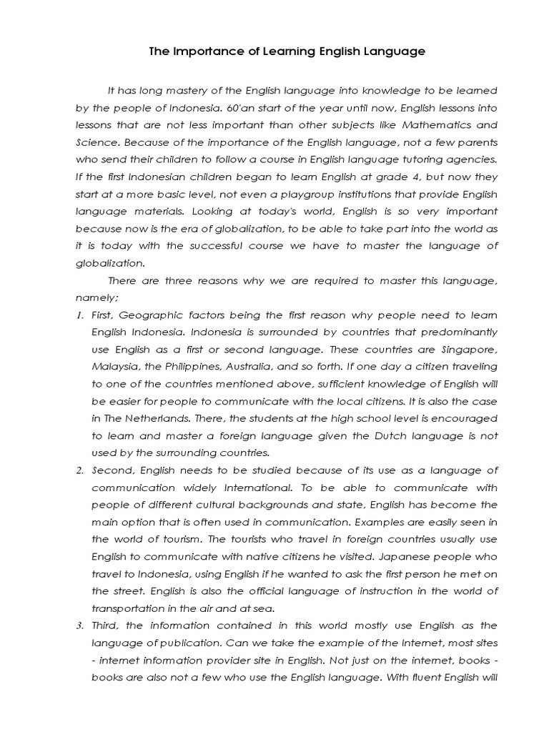 essay on importance of english language pdf