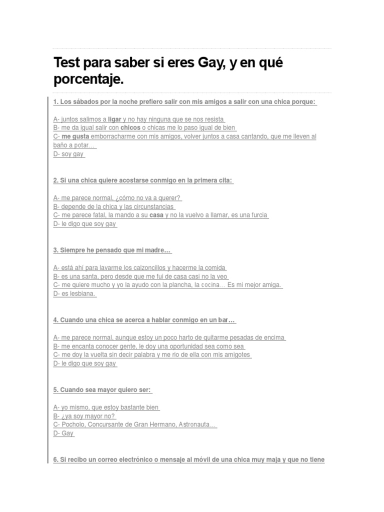 Test para Saber Si Eres Gay | PDF | Ocio | Entretenimiento (general)