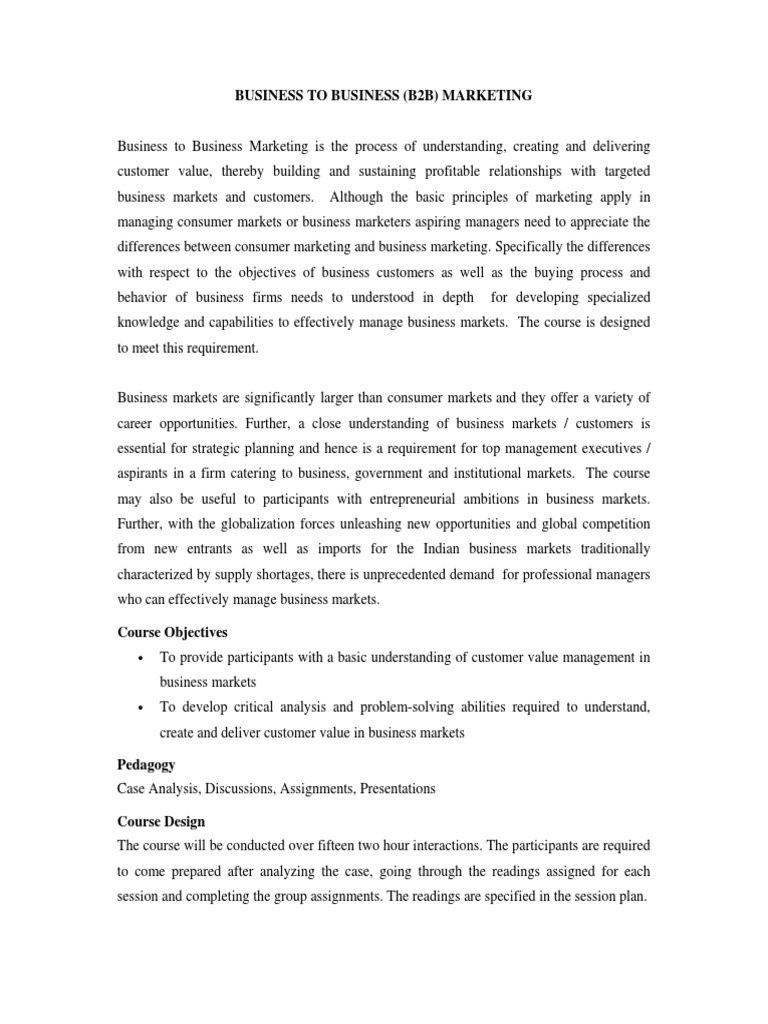 Business Market Management Course Outline 2014-15 PDF | PDF | Marketing ...
