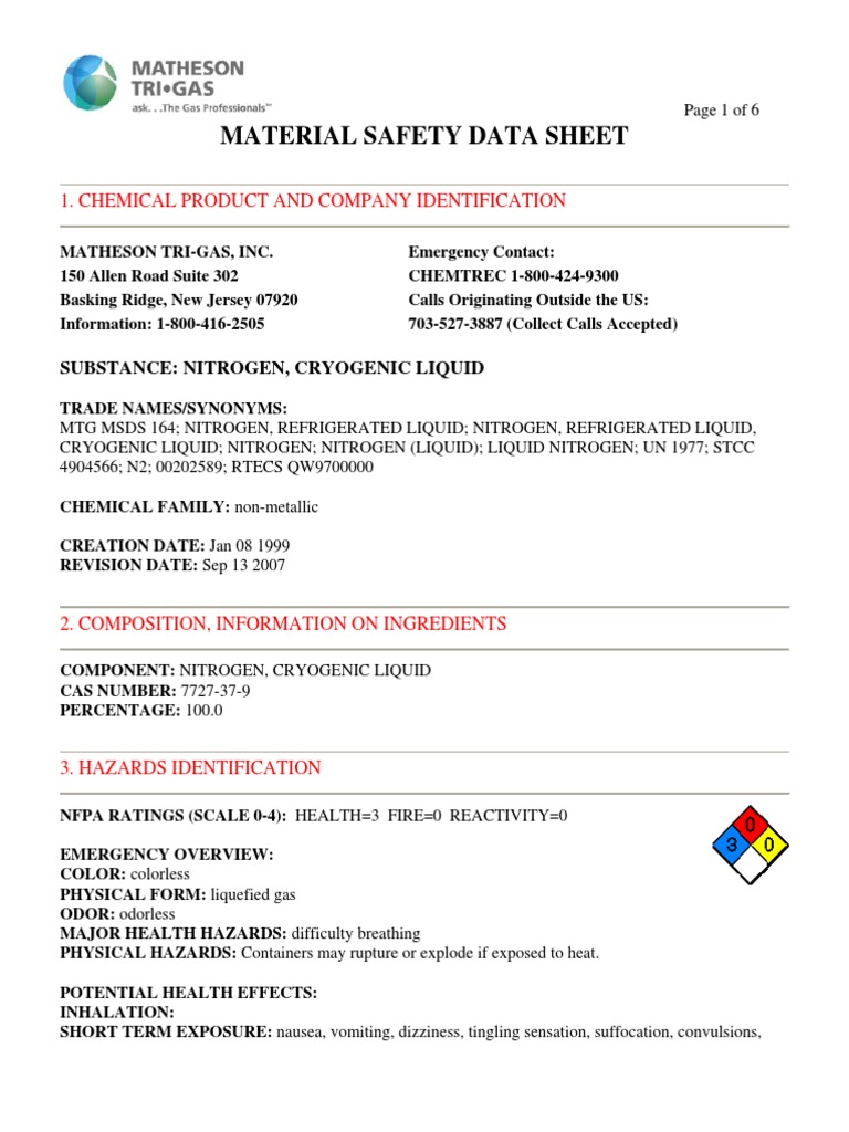 Matheson TriGas Liquid Nitrogen PDF Dangerous Goods Firefighting