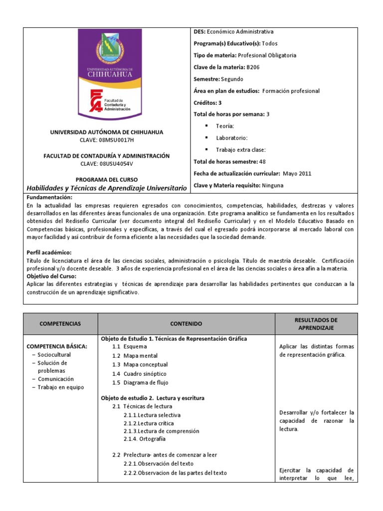 B206 Habilidades y Tecnicas de Aprendizaje Universitario PDF | PDF ...