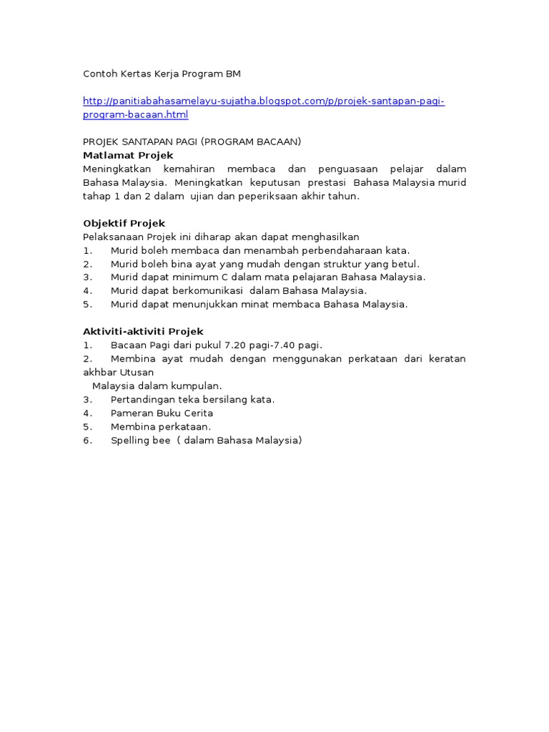 Contoh Kertas Kerja Program BM | PDF