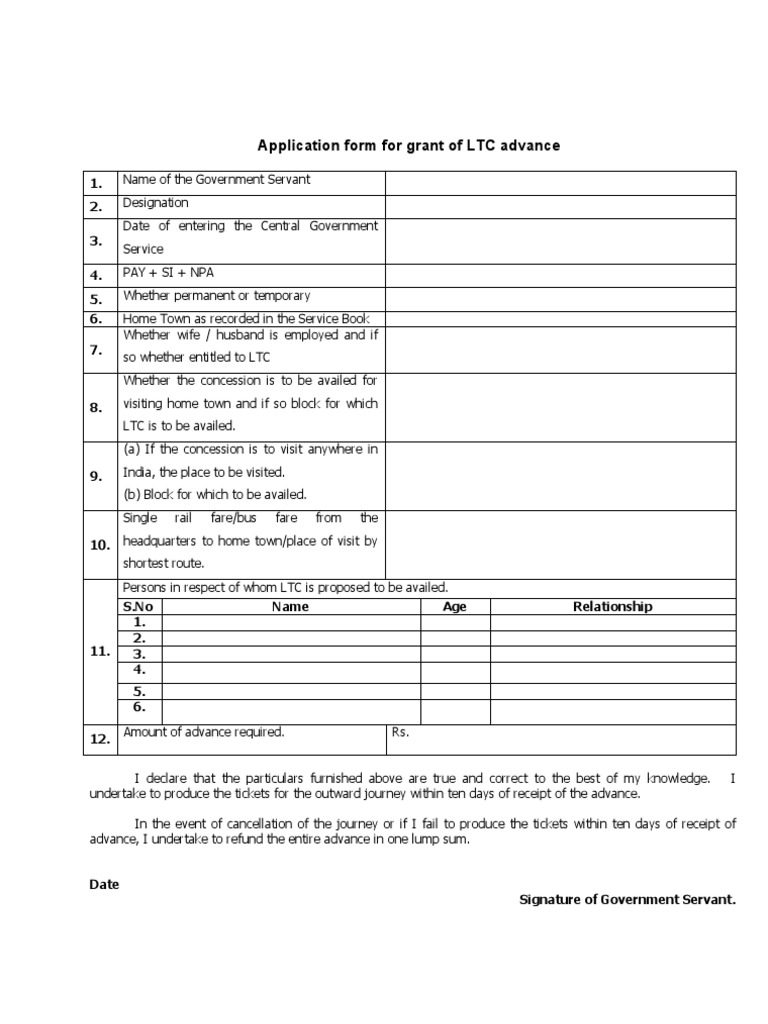 LTC, TA, GPF,Medical forms for Central Govt Employees