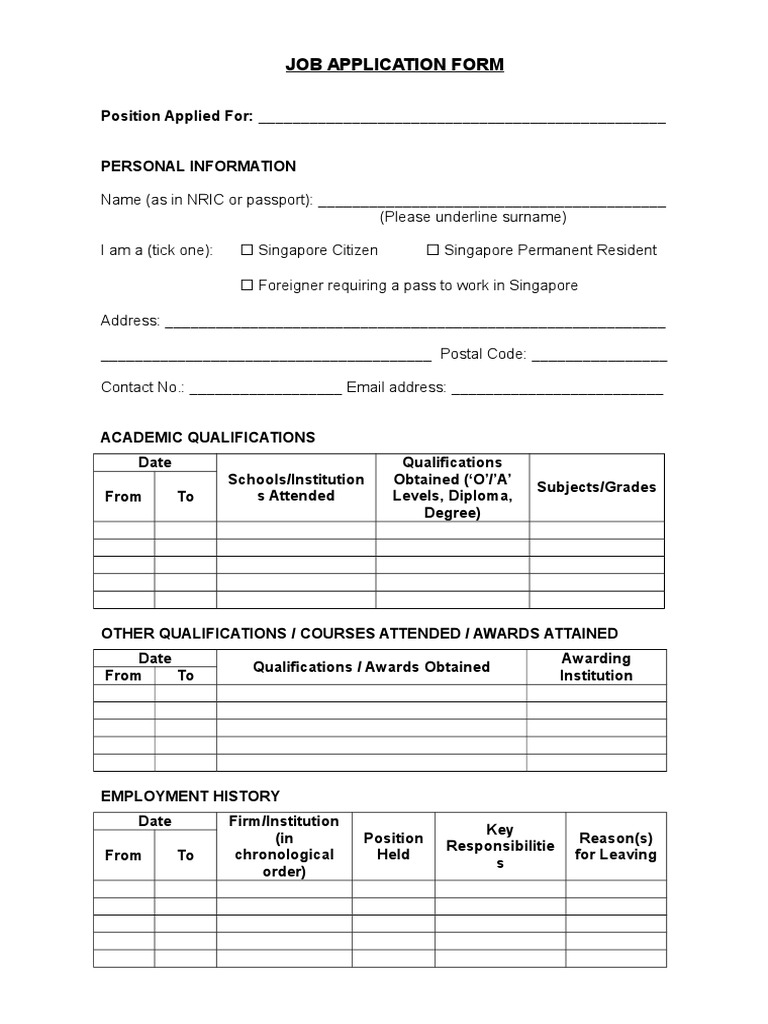 Job Application Form Template | PDF
