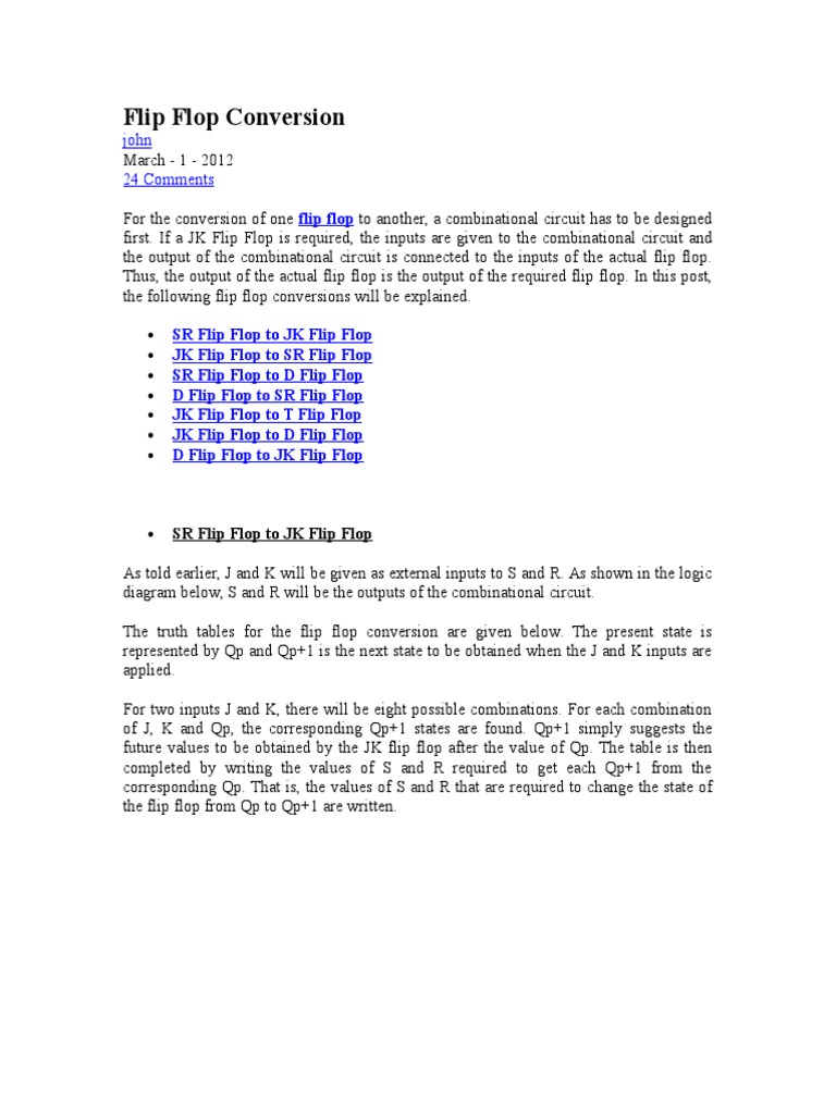 Flip Flop Conversion Guide | PDF | Computer Engineering | Information ...