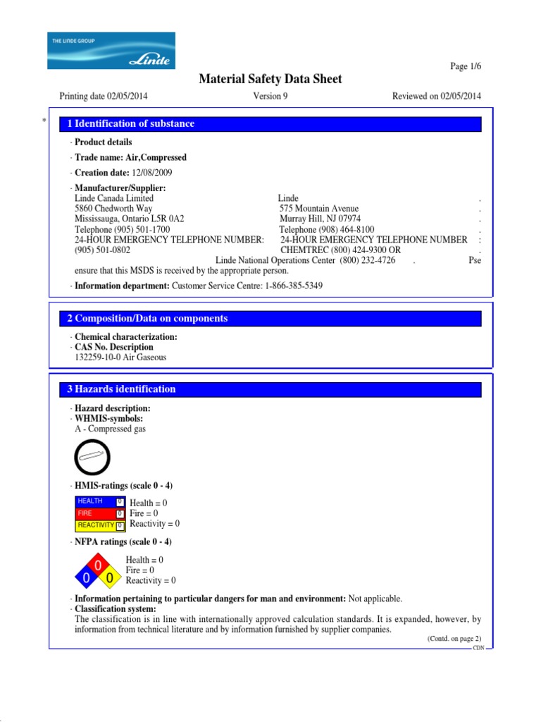 Material Safety Data Sheet: 1 Identification of Substance | Download ...