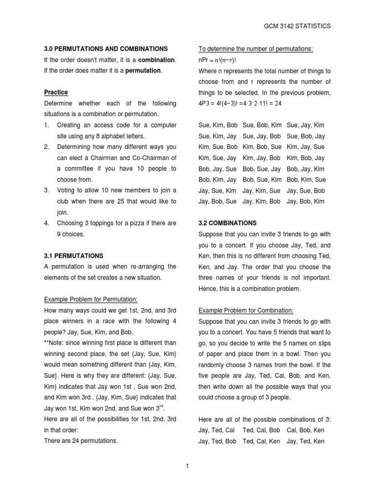 Permutations and Combinations Worksheet | Permutation | Mathematics