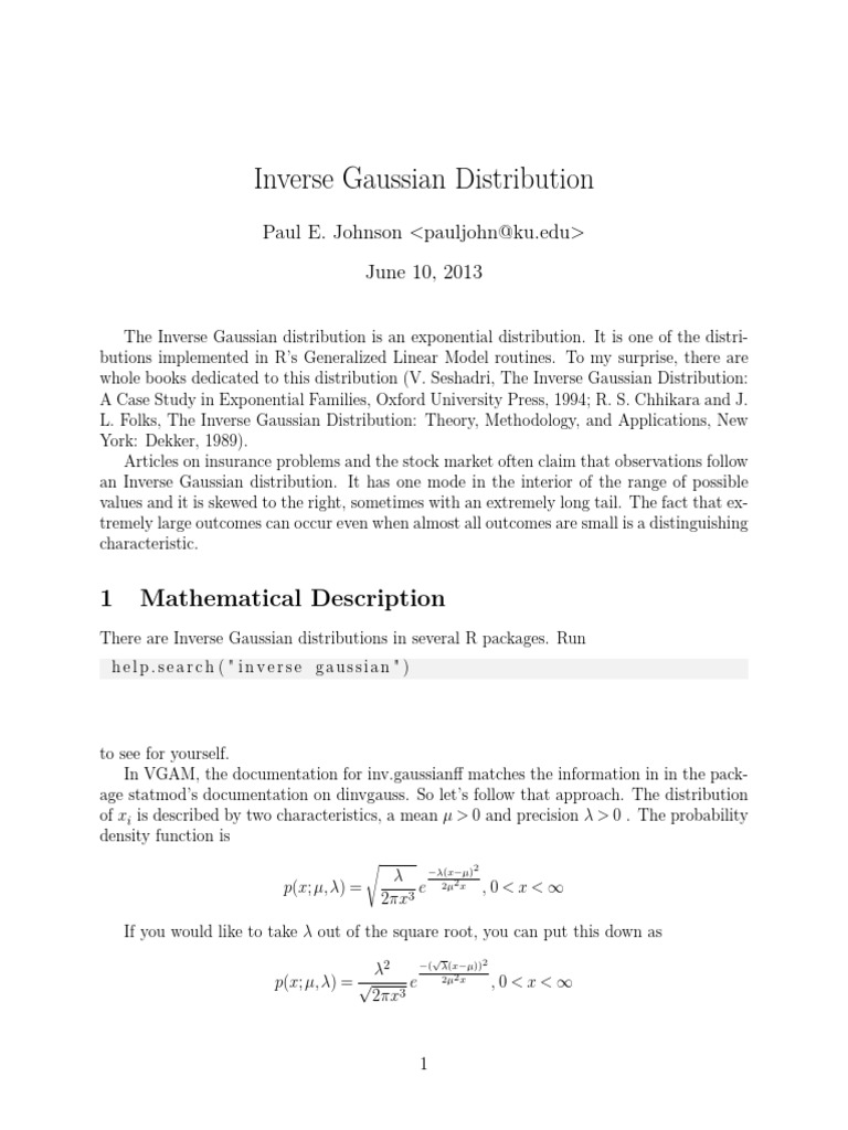 Inverse Gaussian Distribution: 1 Mathematical Description | PDF ...