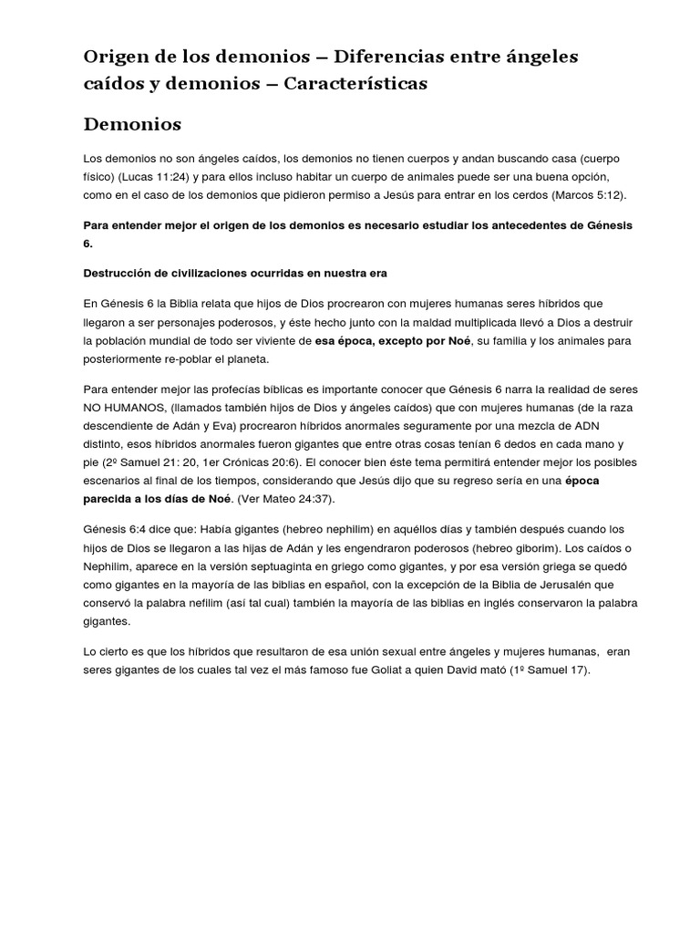 Origen y características de los demonios | PDF | Demonios | Satán