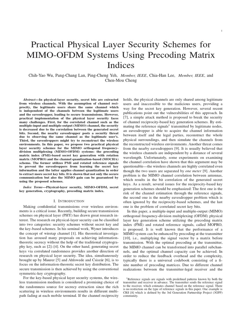 MIMO-OFDM Physical Layer Security Schemes | PDF | Mimo | Matrix ...