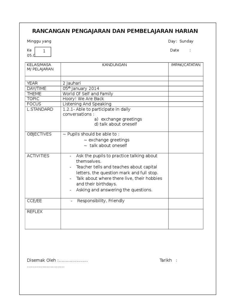 Daily Lesson Plan for Year 2 Students | PDF