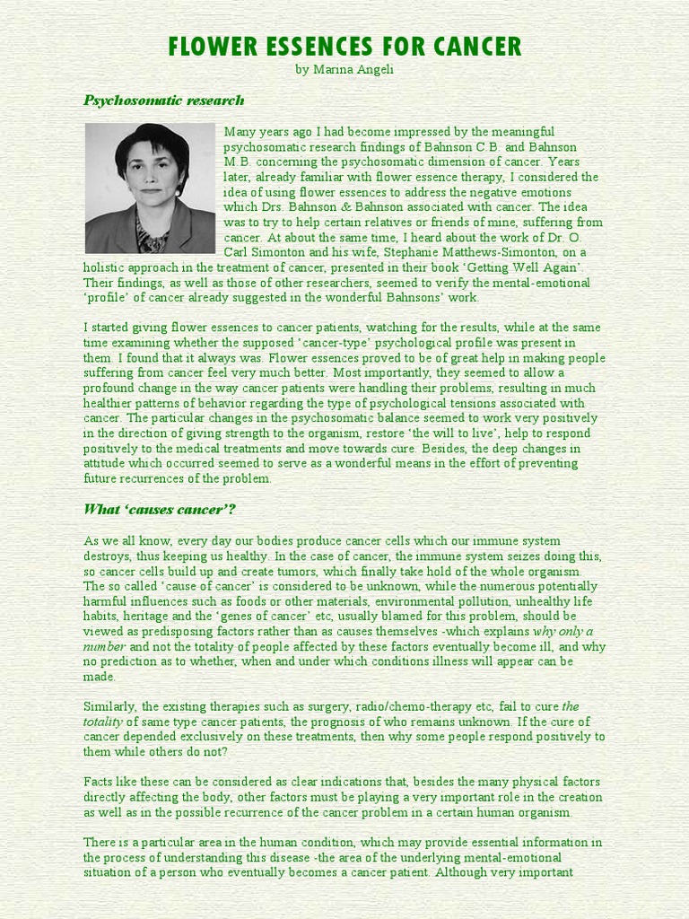 Flower Essences For Cancer PDF Grief Cancer
