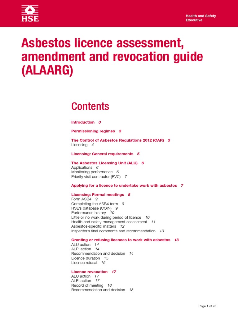 Asbestos Licence Assessment, Amendment and Revocation Guide (Alaarg) PDF Safety Personal