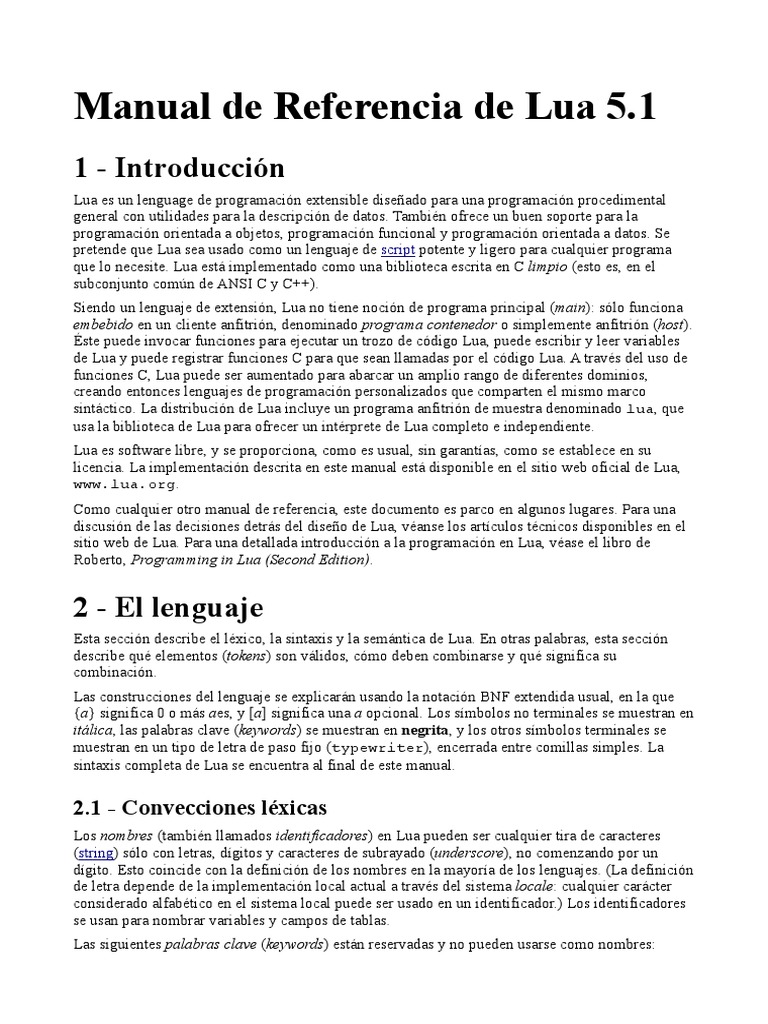 Manual LUA 5.1 PDF | PDF | Lenguaje de programación | Alcance (Informática)