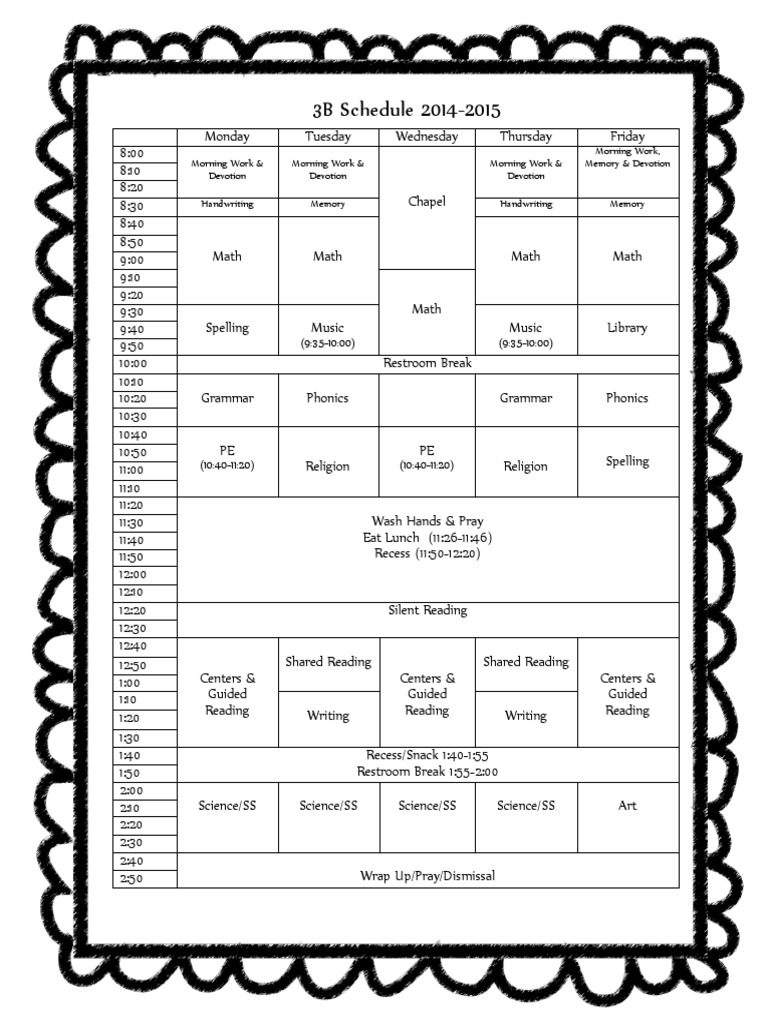 3B Class Schedule 2014-2015 | PDF | Language Arts & Discipline