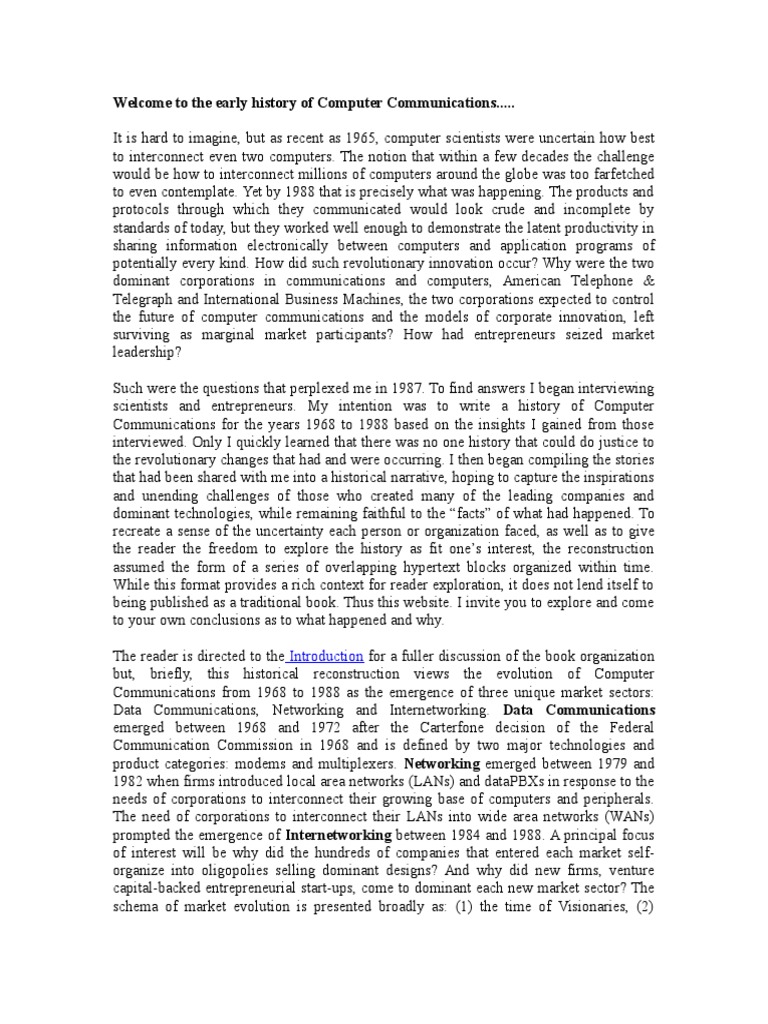 Welcome To The Early History of Computer Communications | PDF ...