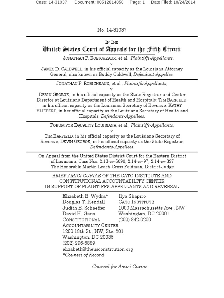 Amici Curiae Brief in Robicheaux Case | PDF | Fourteenth Amendment To ...