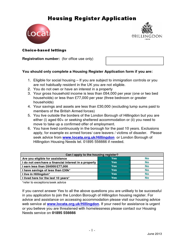 Housing Register Application: Registration Number: (For Office Use Only ...