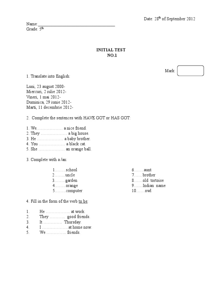 Initial Test NO.1 | PDF | Games & Activities | Language Arts & Discipline