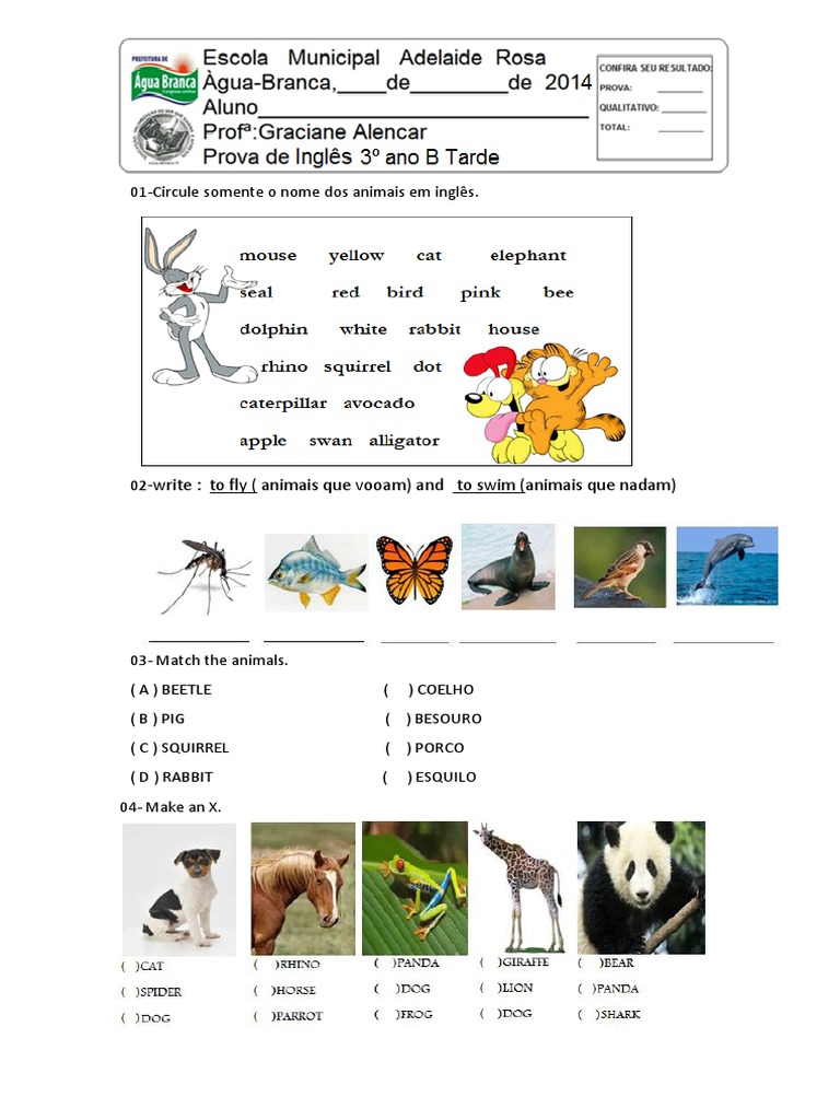 3º prova de ingles 3 ano.pdf | PDF