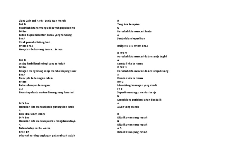 Kord Gitar Lagu Ziana Zain And Awie Senja Nan Merah Pdf