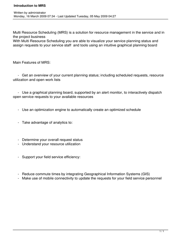 Multi Resource Scheduling Overview | PDF