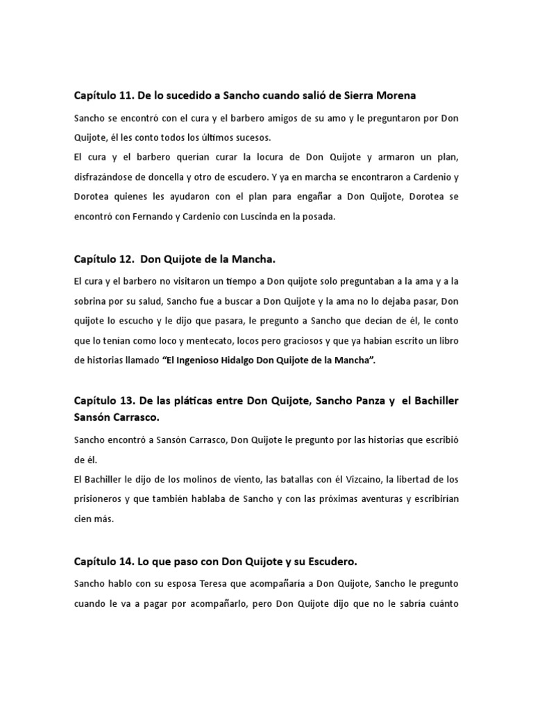 Resumen Capitulo 11 Don Quijote Segunda Parte