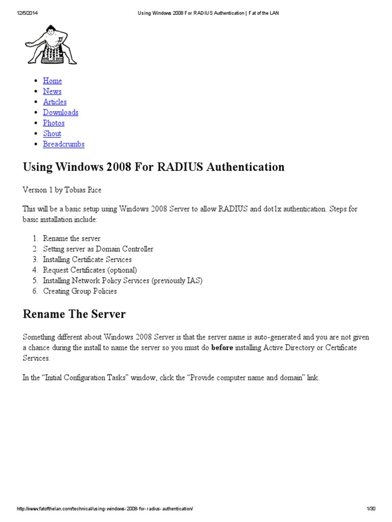 Using Windows 2008 For RADIUS Authentication - Fat of The LAN | PDF ...