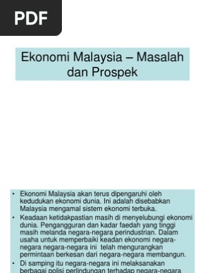 Ekonomi Malaysia Masalah Dan Prospek Pdf