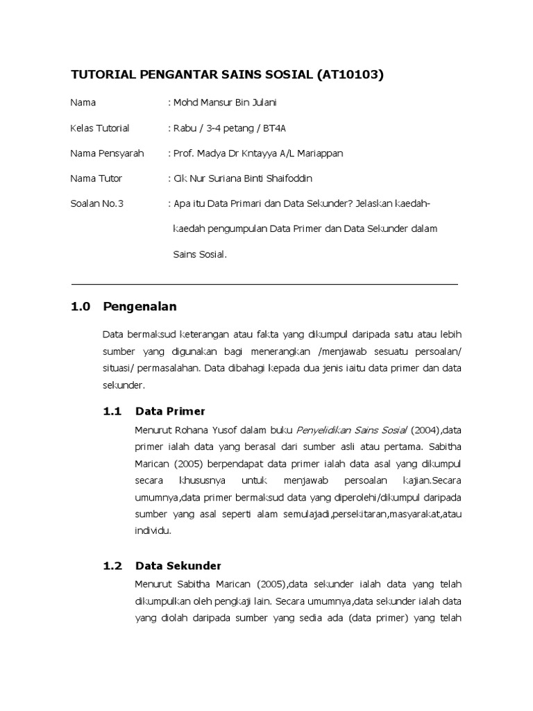 Kaedah Pengumpulan Data Primer Data Sekunder Pdf