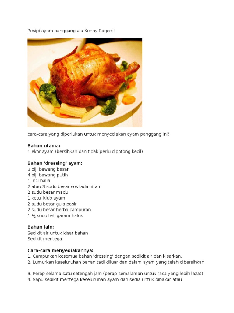 Resipi Ayam Panggang Ala Kenny Rogers