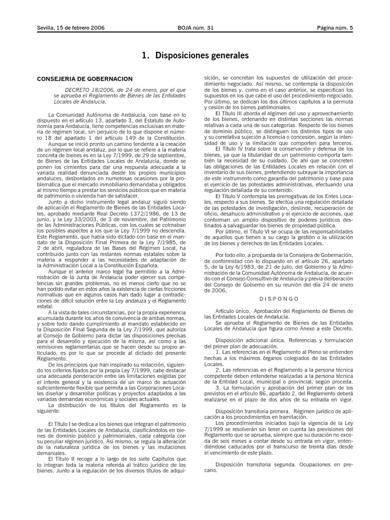 Reglamento de Bienes de Las Entidades Locales PDF PDF Regulación
