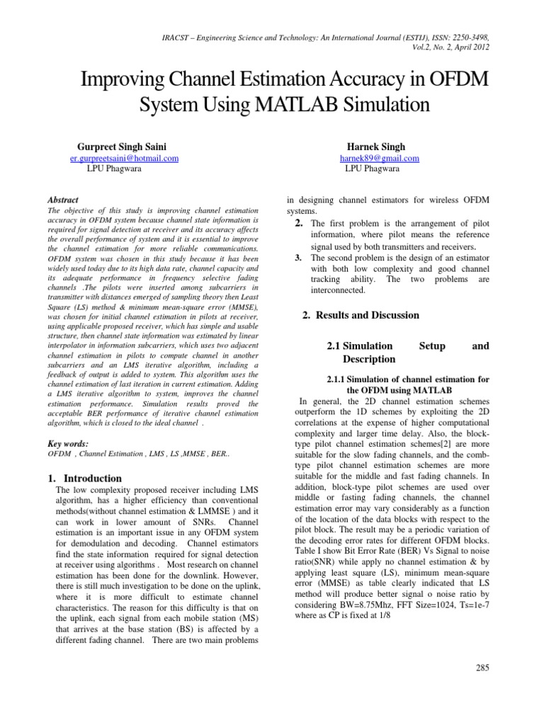 Improving Channel Estimation Accuracy in OFDM System Using MATLAB ...