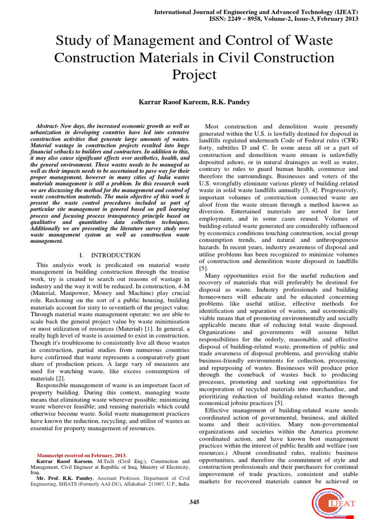 Waste Management in Construction Projects | PDF | Waste Management | Waste