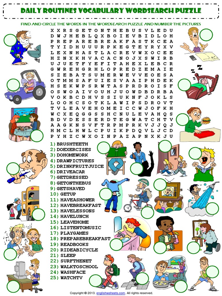 daily routines vocabulary wordsearch puzzle worksheet.pdf