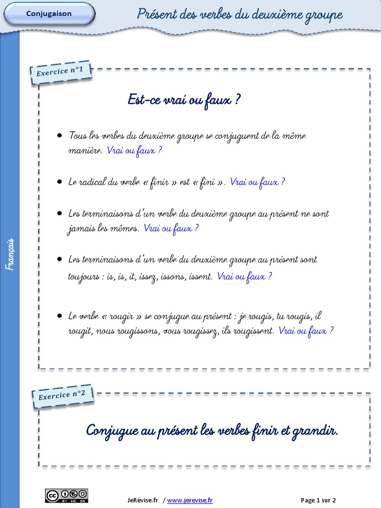Exercice Verbe Du 2ème Groupe Au Présent à Imprimer Exercices Present Verbes Deuxieme Groupe PDF | PDF