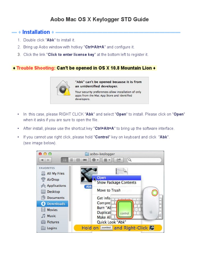 Aobo Mac OS X Keylogger Installation Guide | PDF