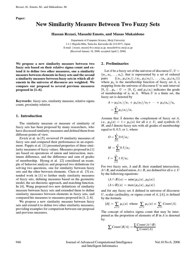 New Similarity Measures Between Two Fuzzy Sets | PDF | Fuzzy Logic ...