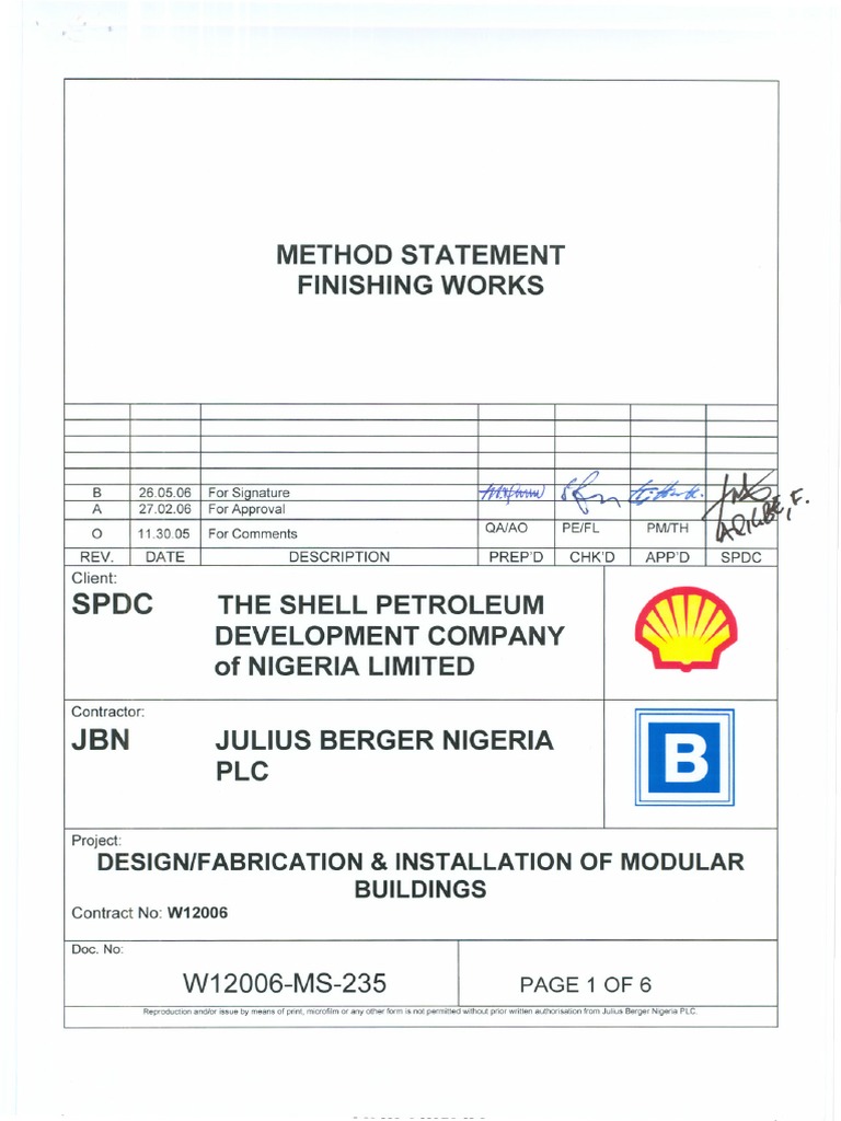 Method Statement For Finishing Works PDF | PDF