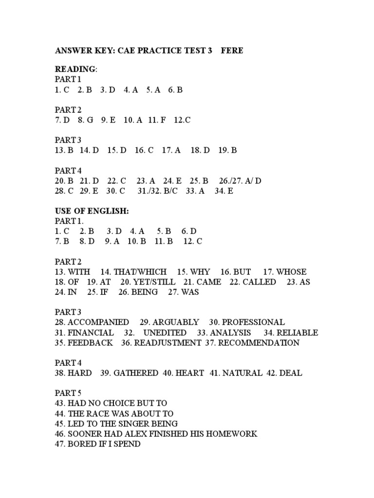 CAE Practice Test 3 Answer Key | PDF