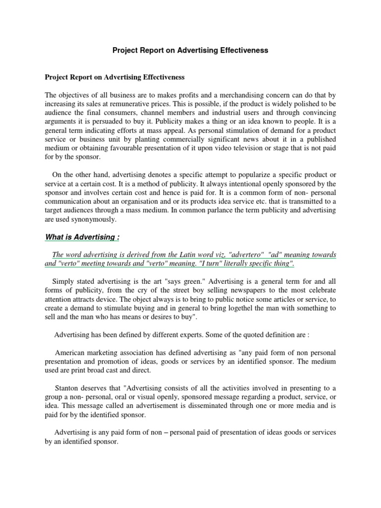 Project Report On Advertising Effectiveness | PDF