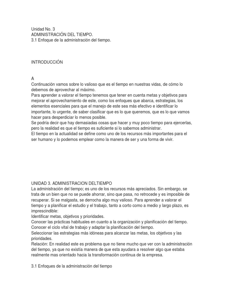 Enfoques para Administrar el Tiempo | PDF | Planificación | Conocimiento
