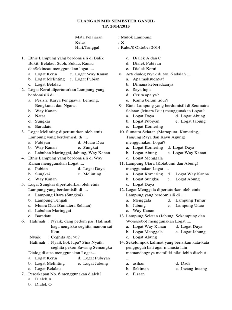 Soal Bahasa Lampung Soal Bahasa Lampung