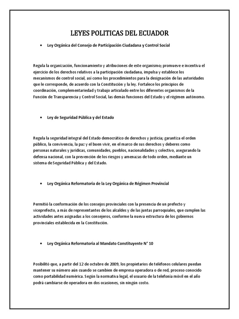 Leyes Políticas en Ecuador: Resumen y Análisis | PDF | Ecuador ...