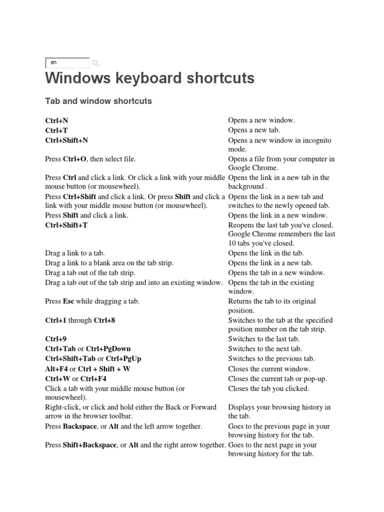 Essential Windows Keyboard Shortcuts | PDF | Web Browser | Google Chrome