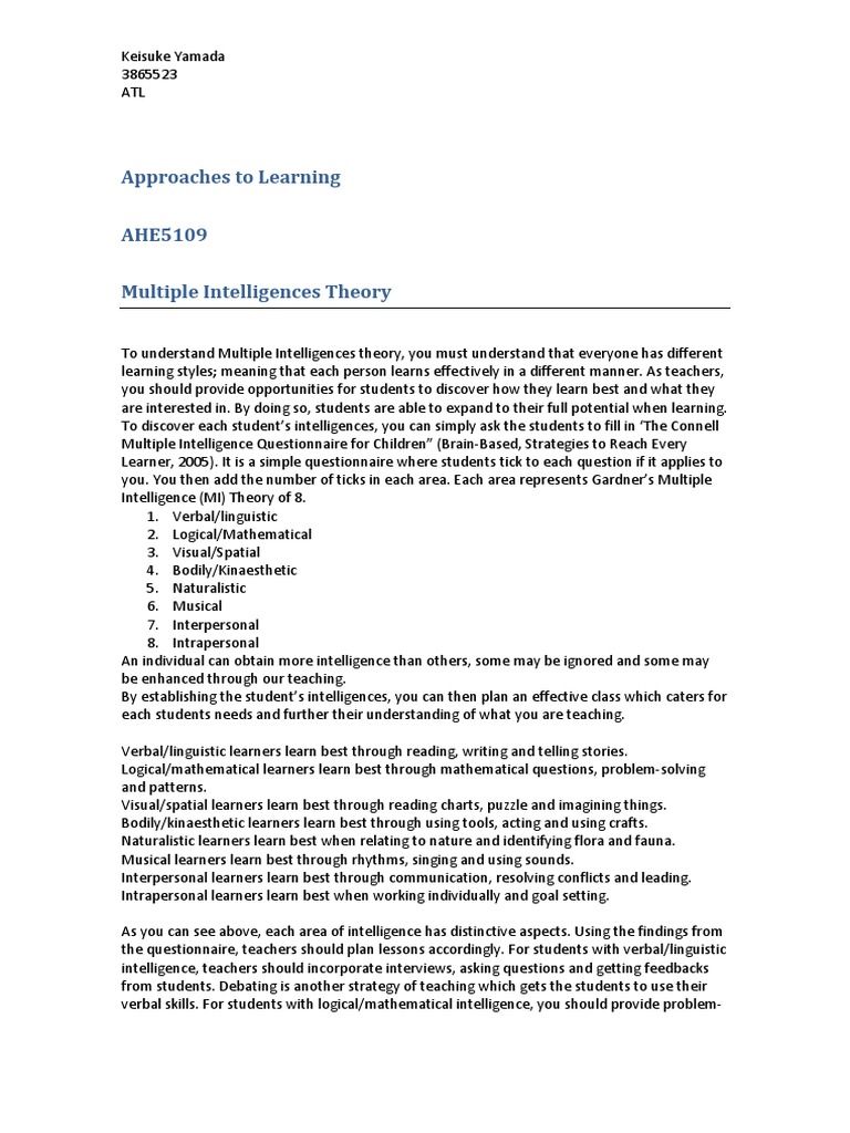 Teachers' Guide to Multiple Intelligences | PDF | Intelligence ...