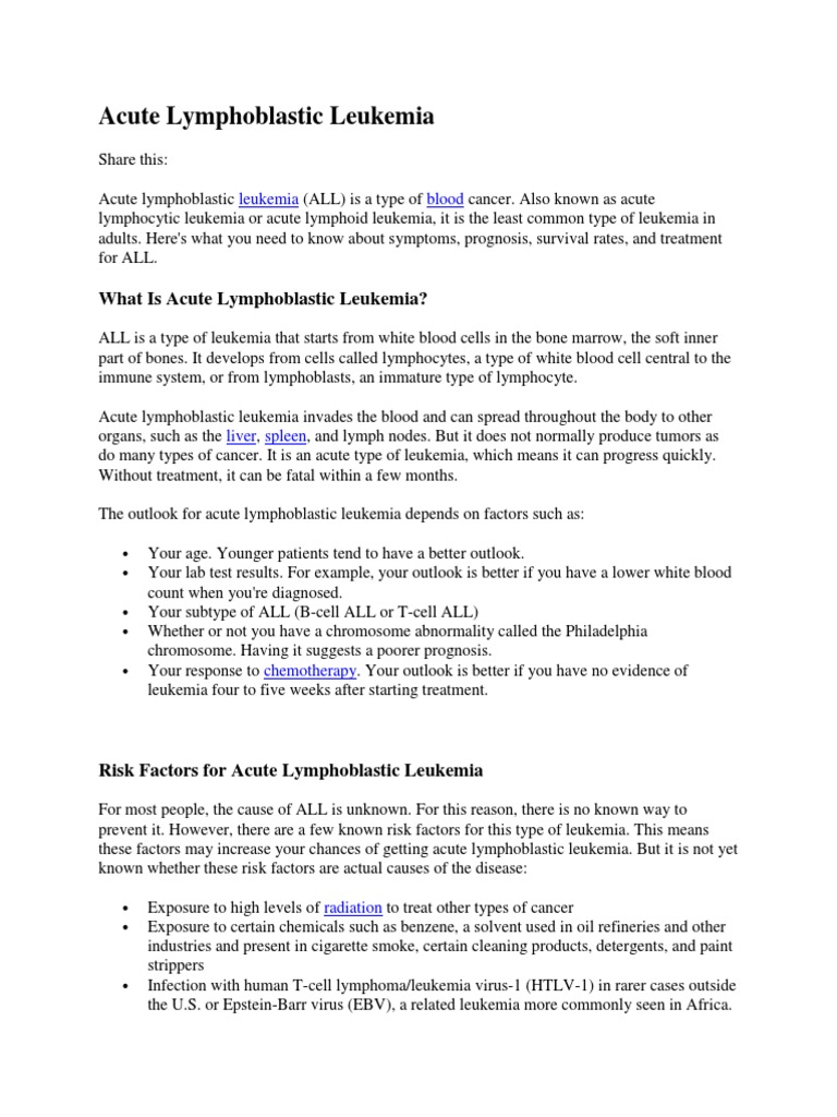 Acute Lymphoblastic Leukemia | PDF