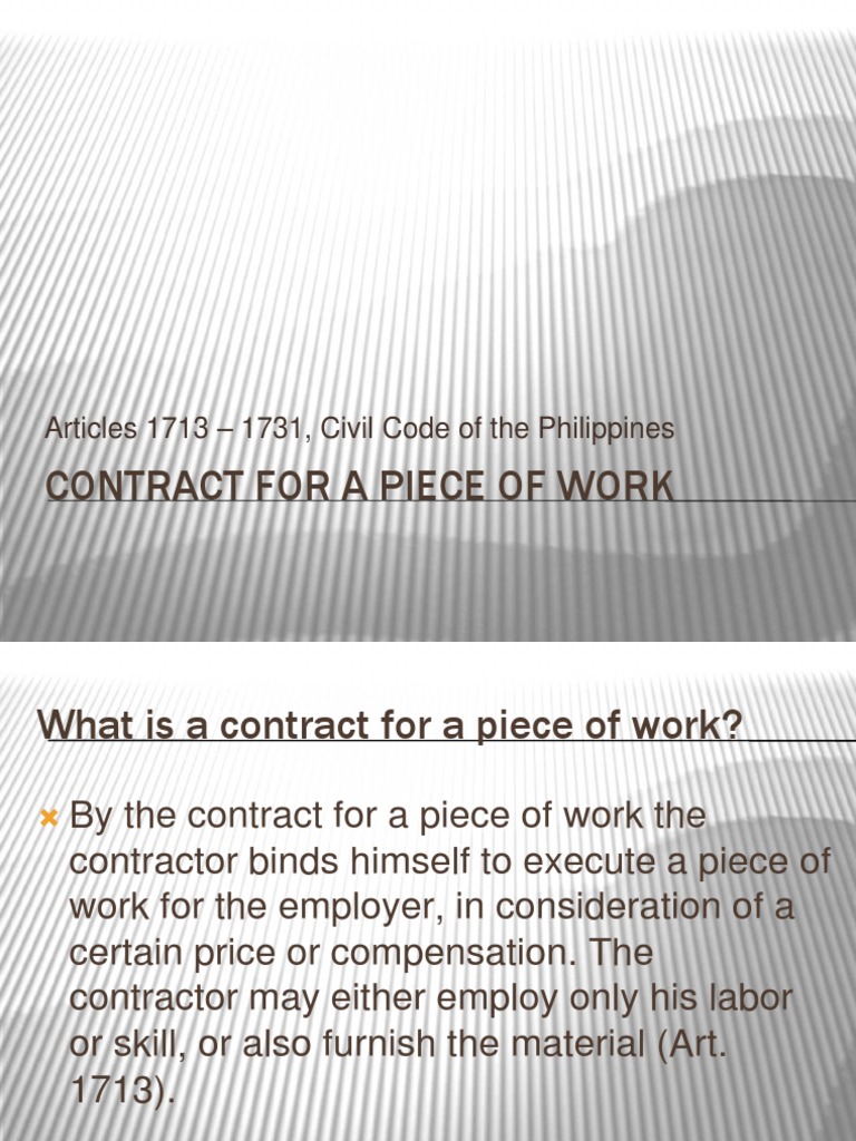 Contract For A Piece of Work  PDF  Employment  Civil Law (Legal Within piecework agreement template